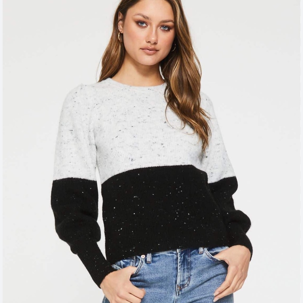 1. State Colorblock Puff Sleeve Crewneck Sweater